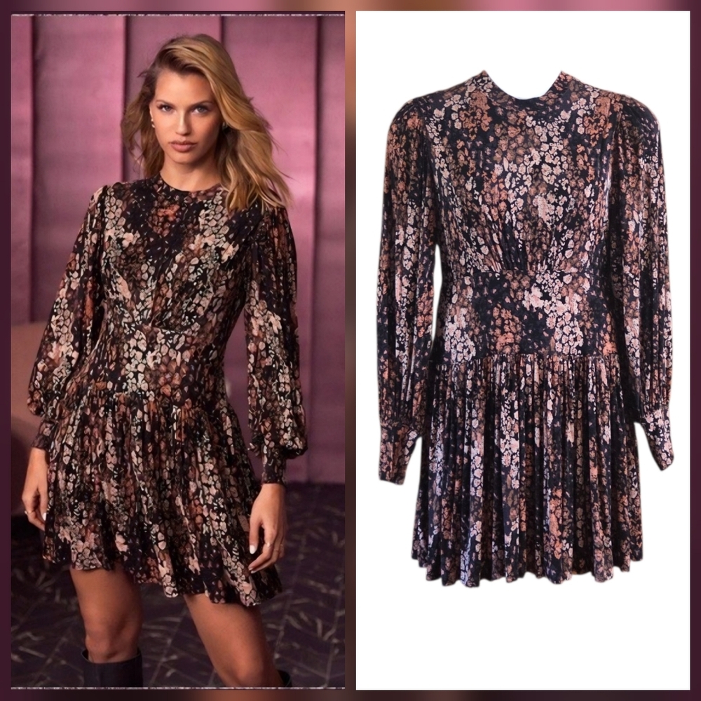 Free People Heartbeats Dress Size L Black Combo Long Balloon Sleeves with Cuff
